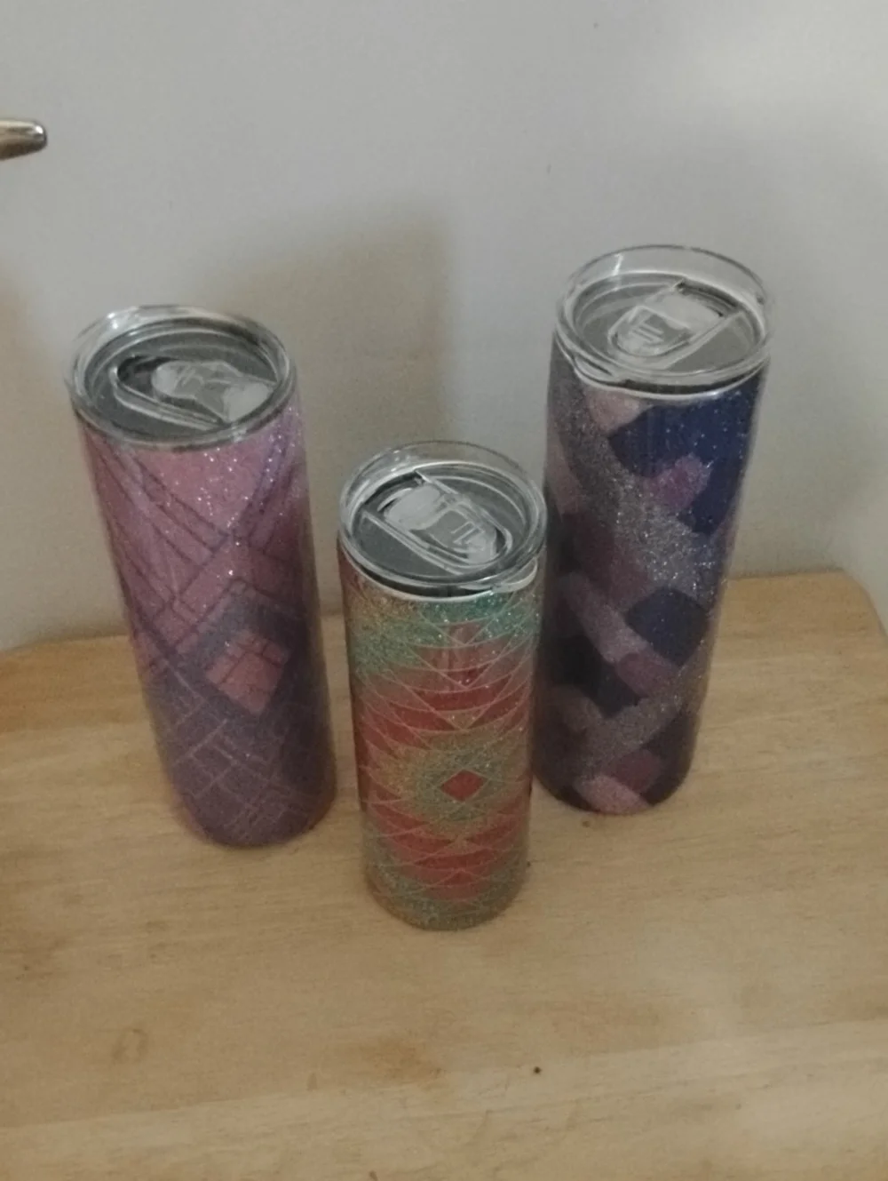 3 Glitter Patterned Stainless Water Bottle Tumblers